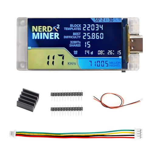 NerdMiner V2 Pro 307KH/S T-Display S3 Bitcoin Solo Lottery Miner Win 3.125 BTC con pantalla TFT en color de...