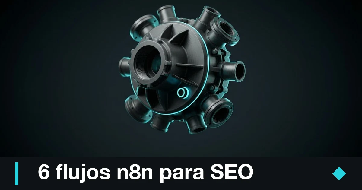 Daniel Pajuelo 3 n8n para SEO: manifold de tuberías gunmetal que orquesta 6 flujos automatizados desde un NAS